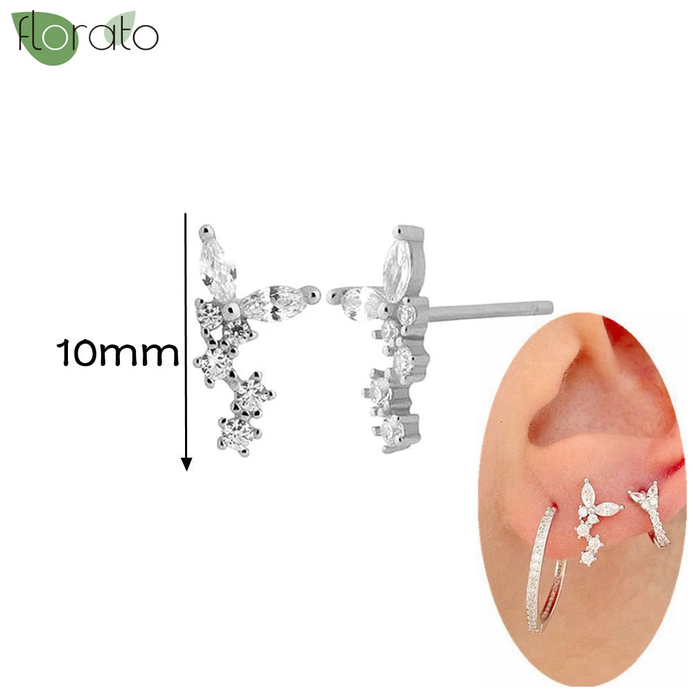 925 Silver Needle Exquisite Zircon Small Earrings Fashion Stud Earrings for Women Anti Allergy Cartilage Puncture Jewelry Gift
