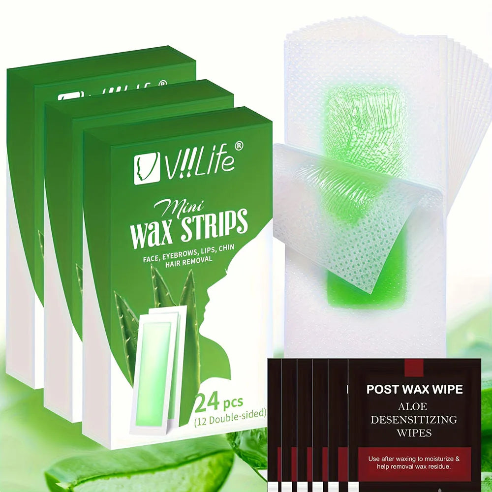 24/48 Pieces Viilife Facial Wax Strips Facial Hair Removal Quick and Painless Hair Removal Kit for All Skin Types