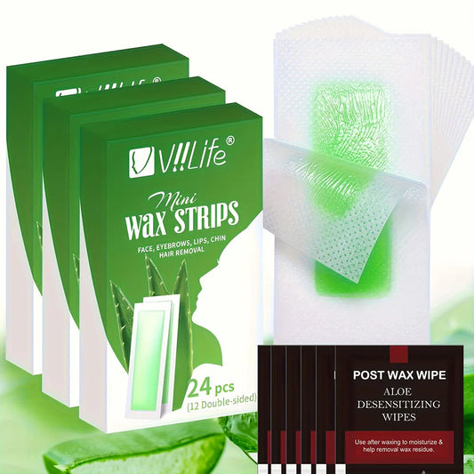 24/48 Pieces Viilife Facial Wax Strips Facial Hair Removal Quick and Painless Hair Removal Kit for All Skin Types
