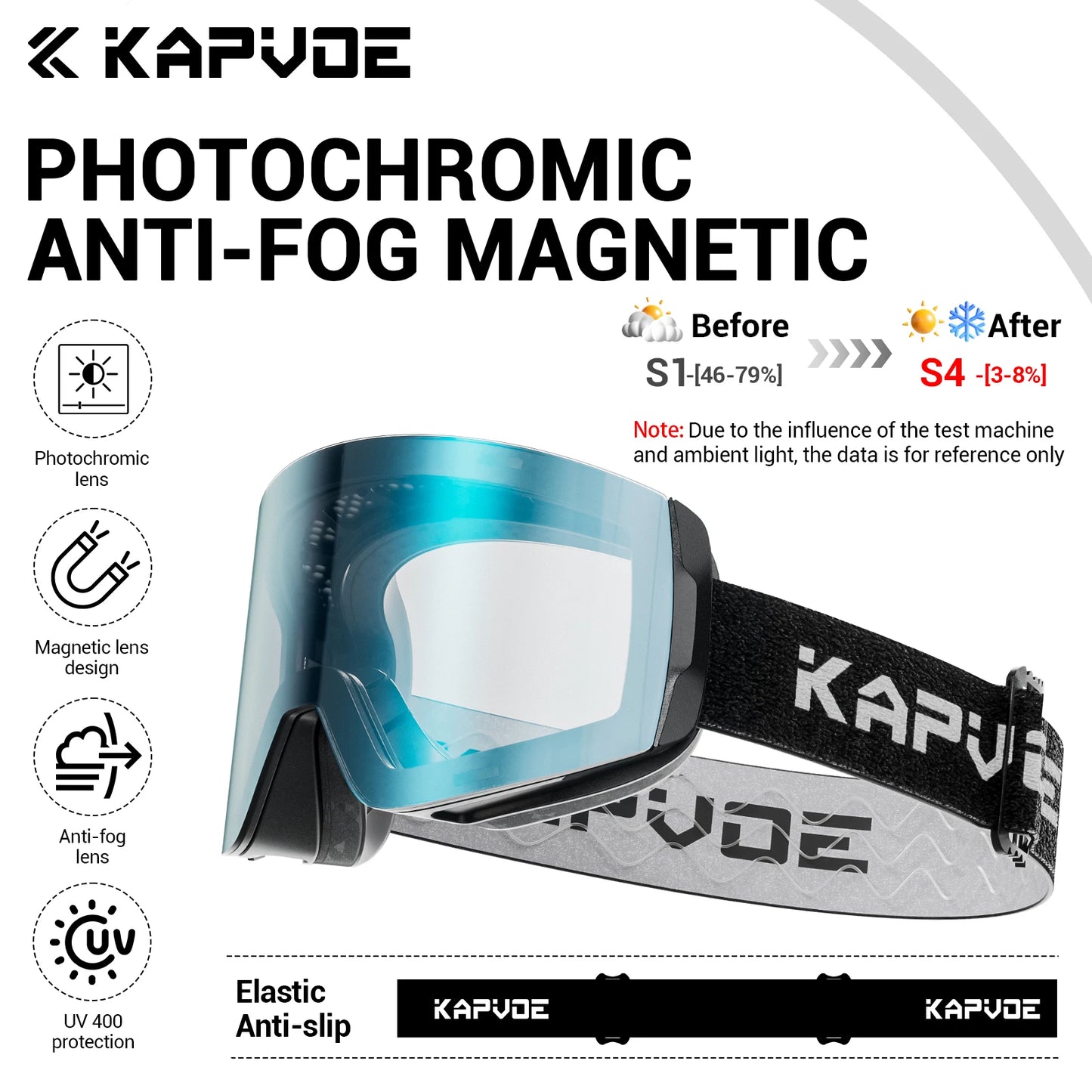 KAPVOE UV400 Magnetic Attraction Lens Outdoor Sports Photochromic Ski Goggles Men Snowboard Glasses Women Winter Snow Sunglasses