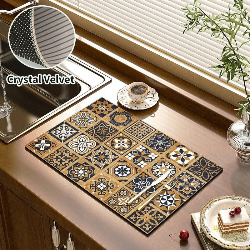 Super Absorbent Dish Drying Mat - Quick Dry Kitchen Draining Pad