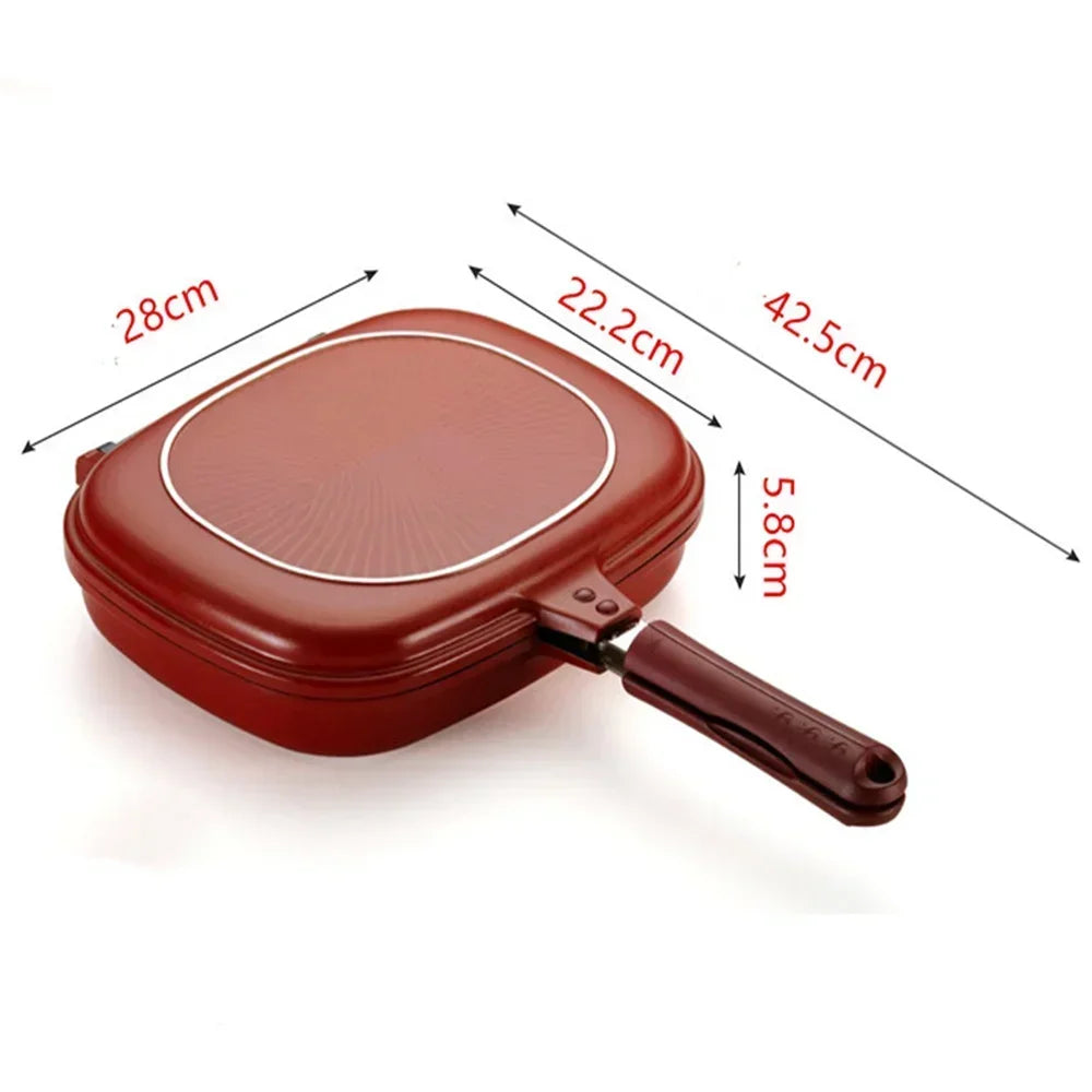 Professional Double-Sided Nonstick Grill Pan - 32cm Durable Frying Skillet