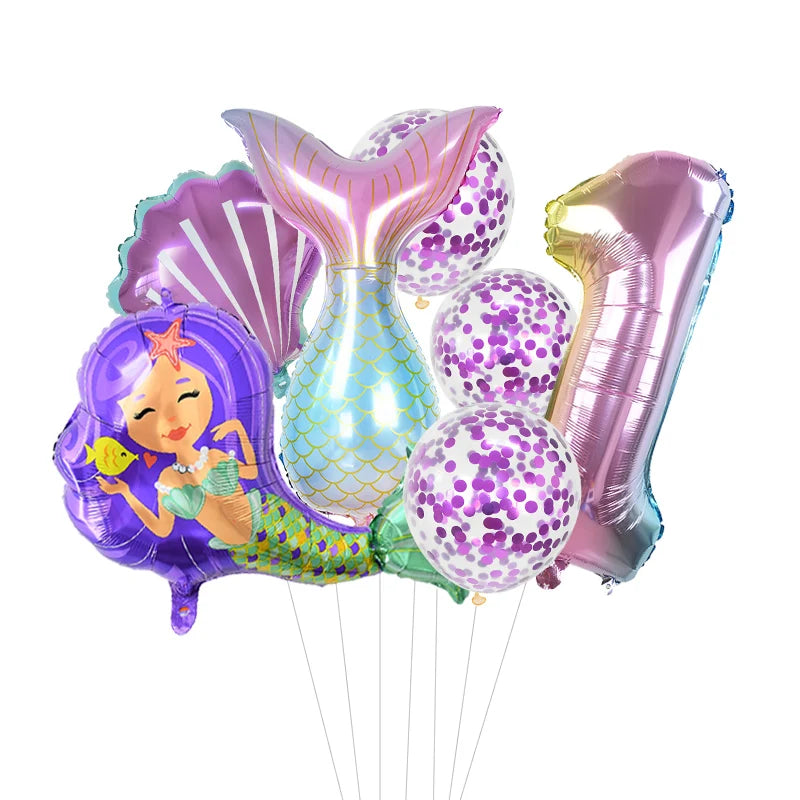 Number Balloons with Confetti Mermaid Balloons for Girls Birthday Party Decorations 1 2 3 4 5 6 7 8 9 Years Old Birthday Decor