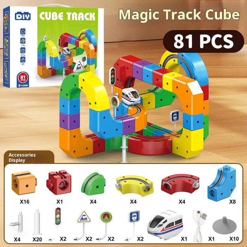 New Children'S Educational Electric Magnetic Levitation Train Track Cube 3d Boy Diy Magnetic Assembly Toys Train Car Xmas Gifts