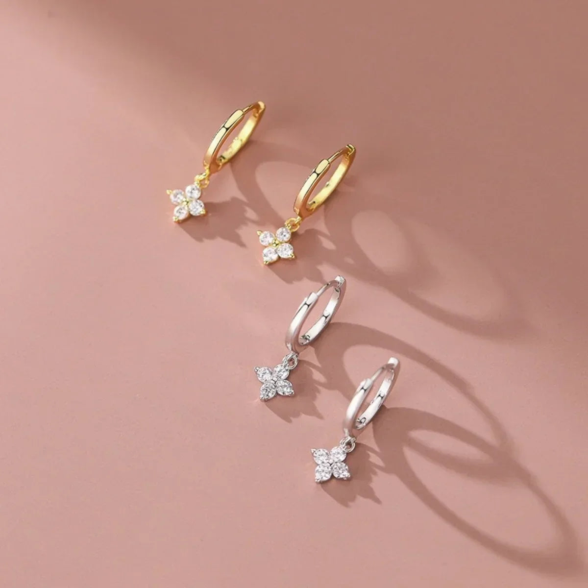 Zircon Flower Pendant Hoop Earrings for Women Simple Stainless Steel Huggies Cartilage Piercing Jewelry