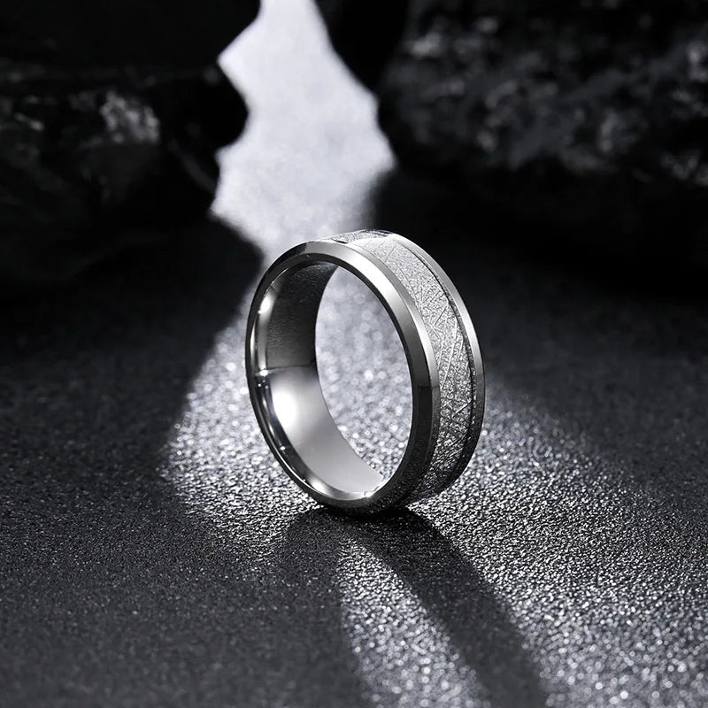 Premium 8mm Tungsten Carbide Ring - Stainless Steel Meteorite Wedding Band
