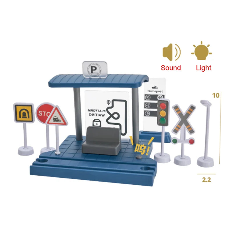 Wooden Train Track Accessories Roadblocks Station Scene Educational Toy For Kids Compatible with Thomas Wooden Railway System
