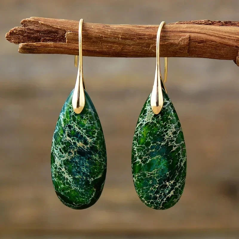 Premium Bohemian Natural Stone Drop Earrings - Geometric Pendant Jewelry