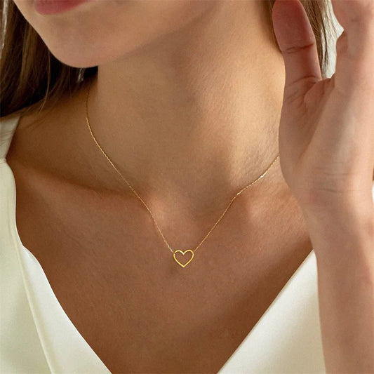 Stainless Steel Heart Pendant Necklace - Elegant Geometric Clavicle Chain