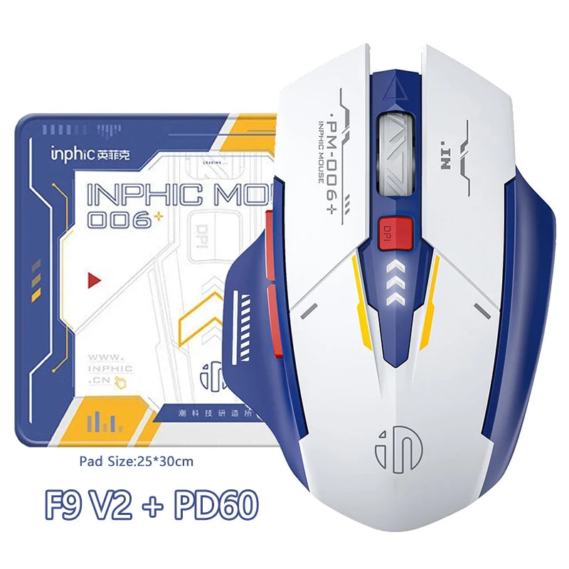 Inphic F9 Wireless Mouse Rechargeable Battery Level Display Mecha Color Scheme F9 V2 Gaming Mouse For PC Laptop
