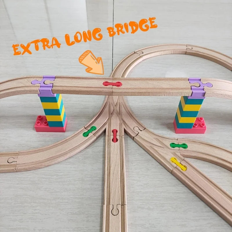 NEW Wooden Track Connector Set Building Block Connection Adapters Train Track Railway Rail Toy DIY For Kids Birthday Xmas Gifts
