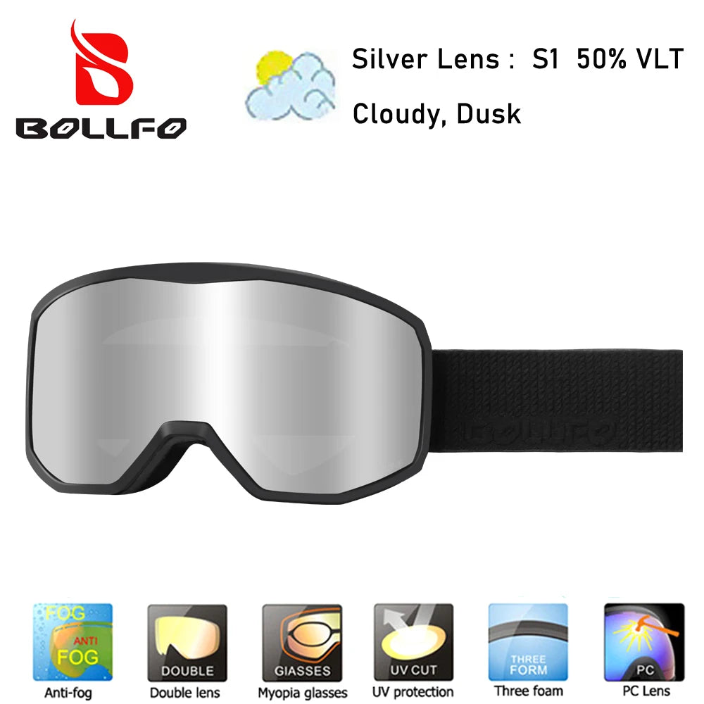 BOLLFO Ski Snowboard Goggles OTG Wide Vision Anti Fog UV Protection Snow Goggles for Men And Women Snowboarding Antiparras