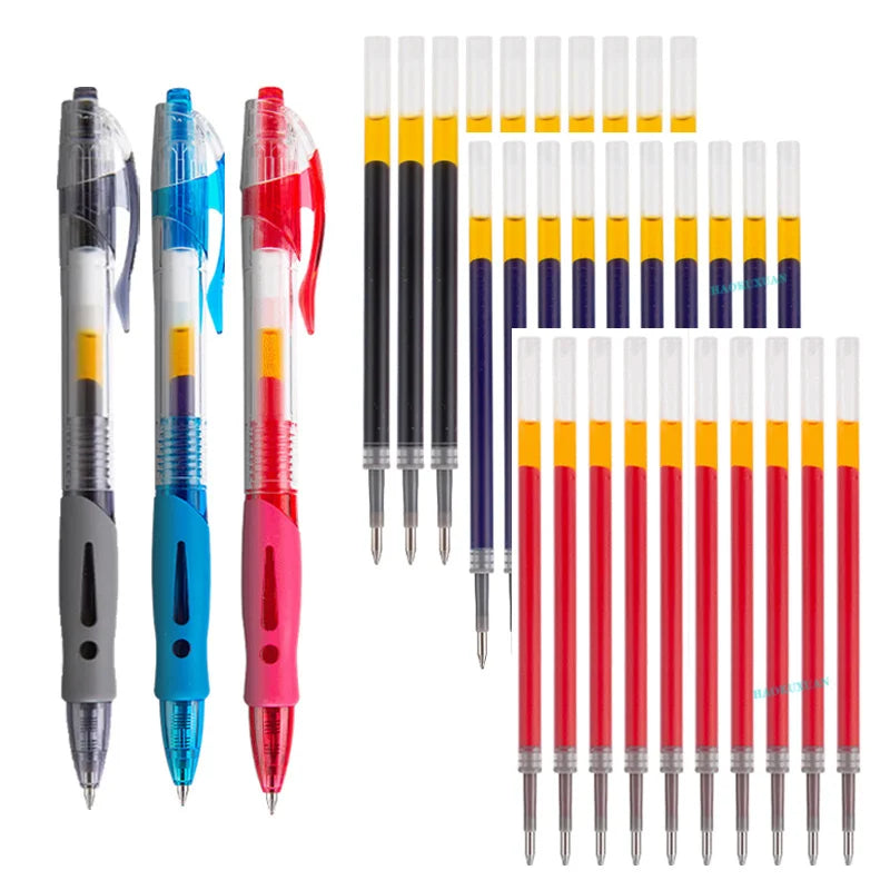 0.5mm Retractable Gel Pens Refill Set Black Red Blue Ink Ballpoint for Business Signature Writing Office Accessories School