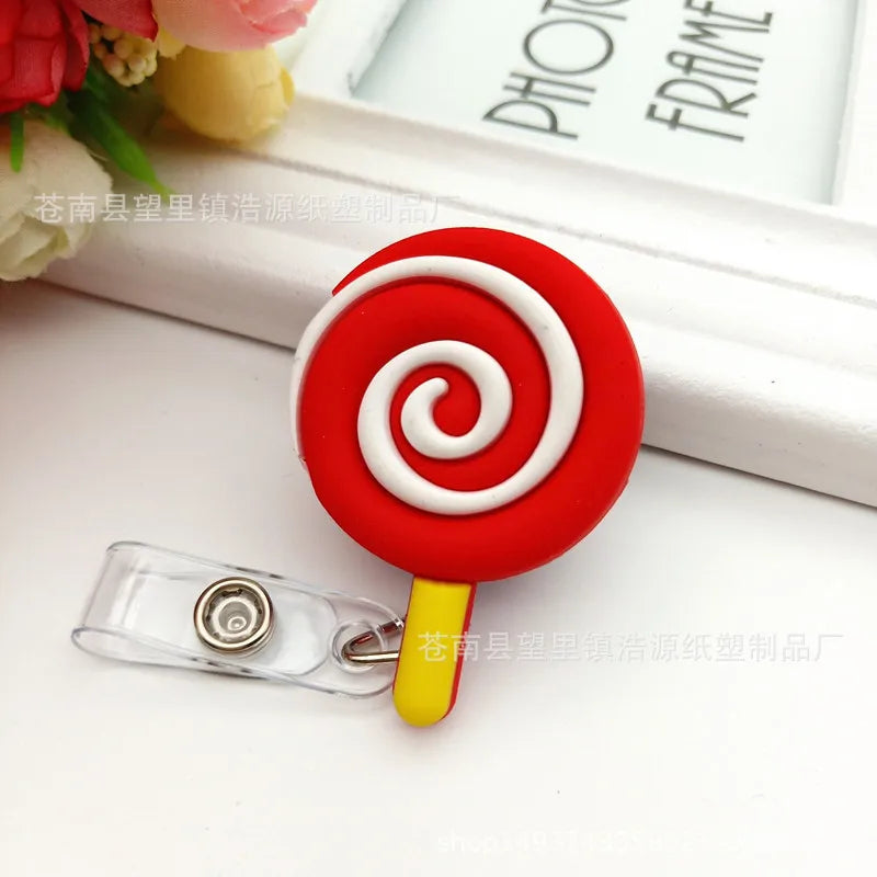 New Design 1 Piece Soft Silicone Retractable Nurse Badge Reel Cute Strawberry Love Heart Rainbow Flowers ID Card Holder Lanyard