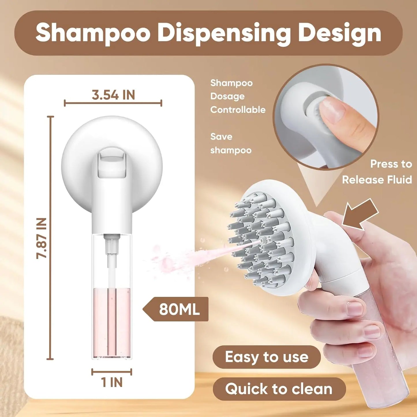 Dog Bath Brush 3 in1 Dog Shampoo Brush Soft Silicone Dog Brush for Pet Grooming Washing Soap Brush 36 Clean Massage Brush Head