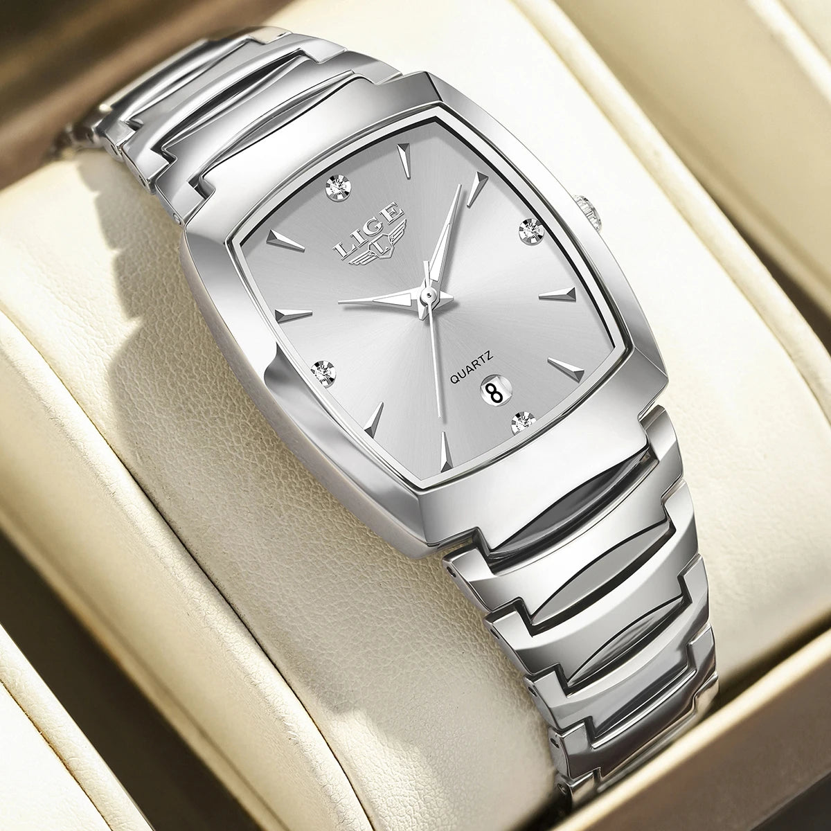 LIGE Women's Fashion Square Watches Gold Alloy Strap Luxury Ladies Quartz Wristwatches Female Diamond Scale Clock+Gift Box