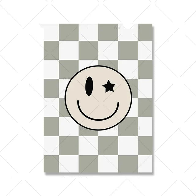 Nursery Checkered Sage Green Smiley Long Live Boyhood Quote Poster  Print Canvas Painting Wall Art for Kids Room Decor  Home Dec