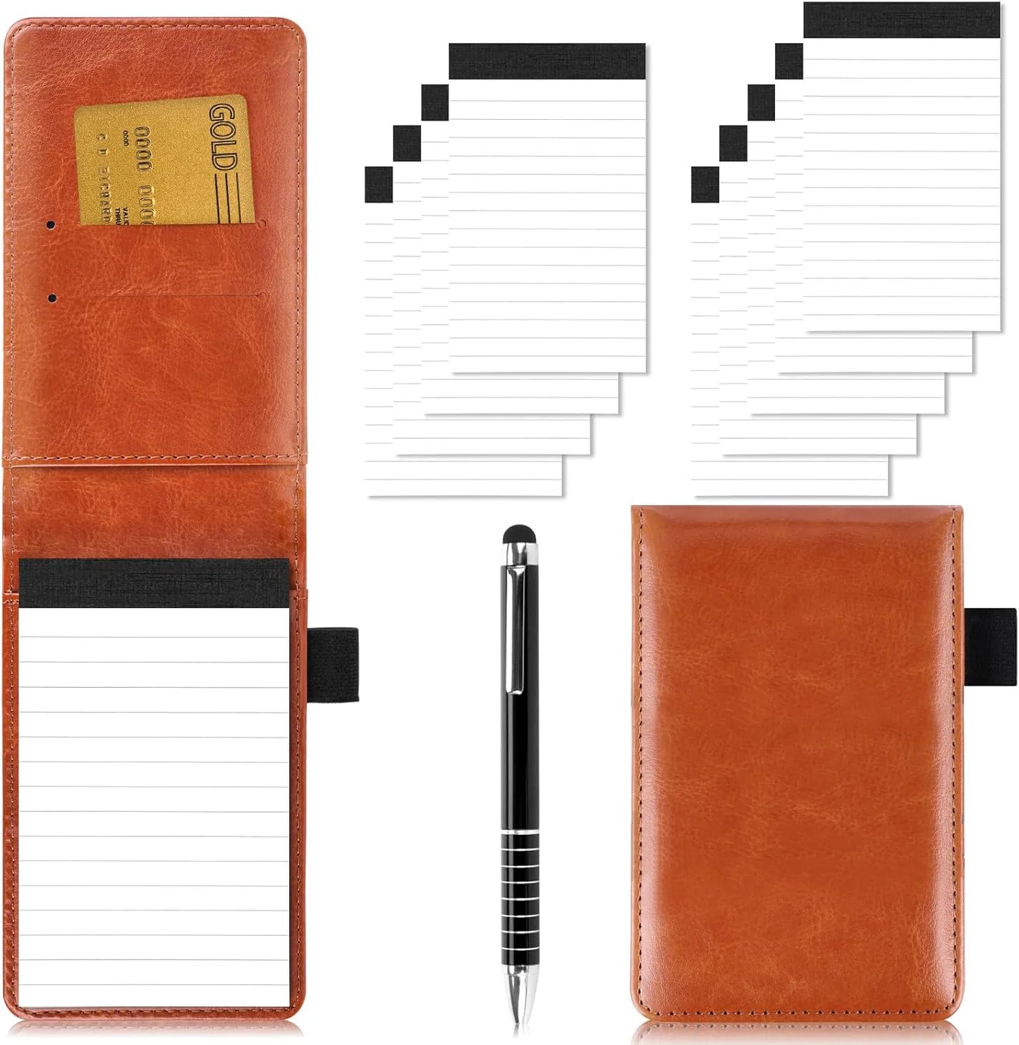Mini Flap Pocket Pants Portable Note Pad, Strap Pencil Bag Meeting Minutes Book, Pu Leather Hard Cover Waterproof Cover with Horizontal Line Note Inner Pages, Diary, Work Office Meeting Minutes Book, Accounting, Memo Notebook