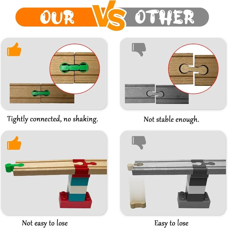 NEW Wooden Track Connector Set Building Block Connection Adapters Train Track Railway Rail Toy DIY For Kids Birthday Xmas Gifts