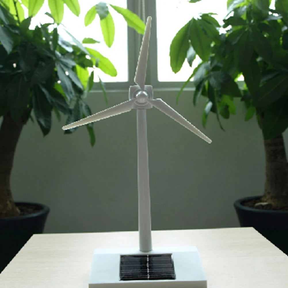 Solar Powered Teaching Windmill Props Rotatable 3D Windmill Assembled Model Energy-Saving Windmill for School Display Supplies