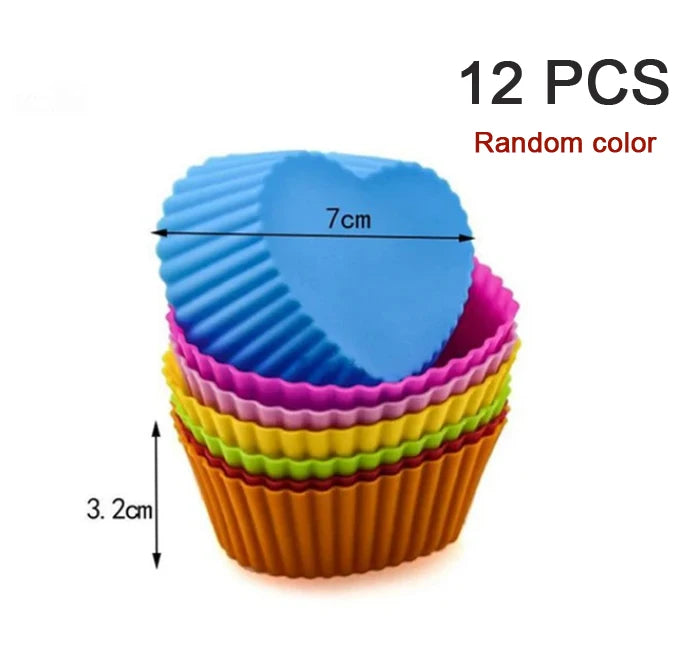 Silicone Cupcake Molds Set - 12 Piece Reusable Baking Cups for Muffins, Pastries & Desserts