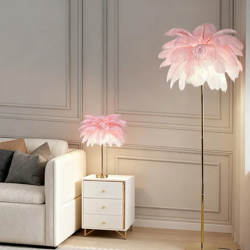 Premium Nordic Ostrich Feather Floor Lamp - Modern LED Interior Lighting