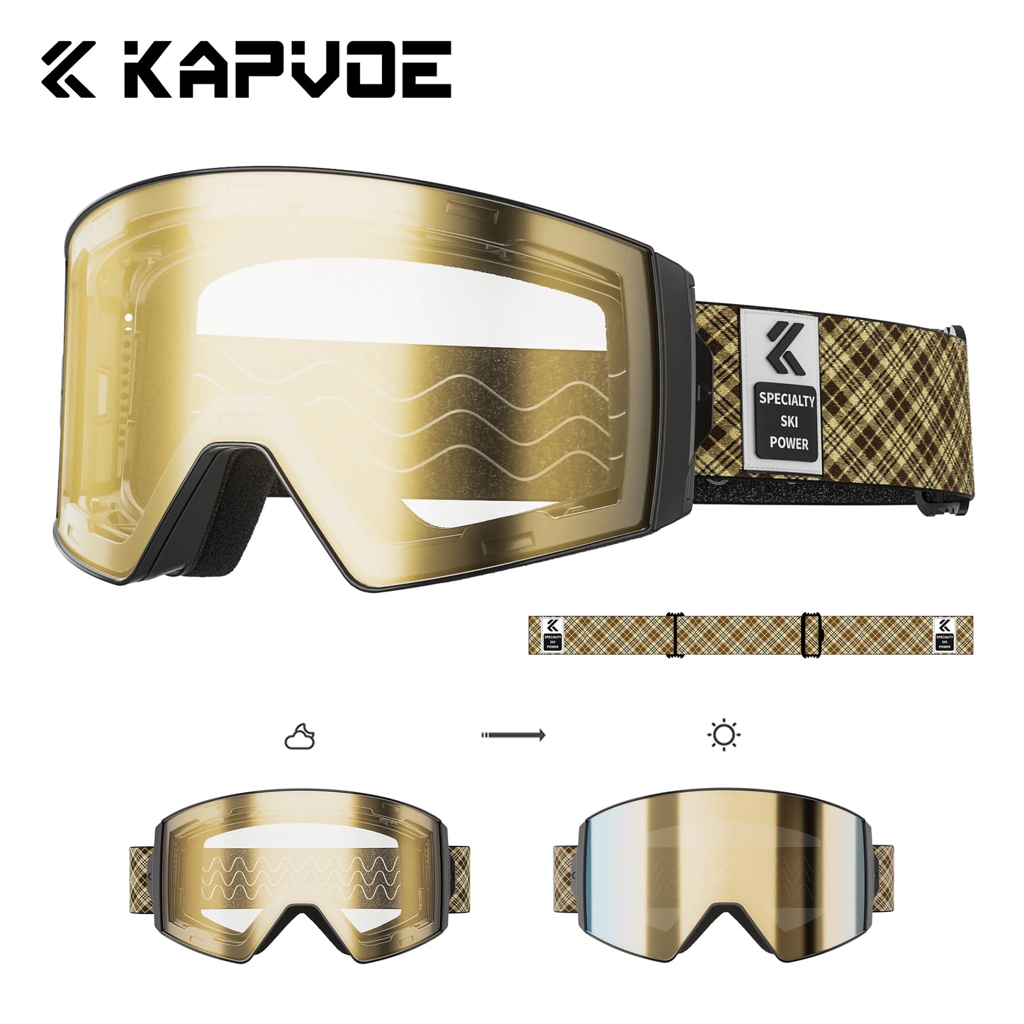 Kapvoe Snow Goggles Ski Sunglasses Snowboarding Mask Men Women Anti-Fog Lens Kit UV400 Protection Snowmobile Glasses Motorcycle