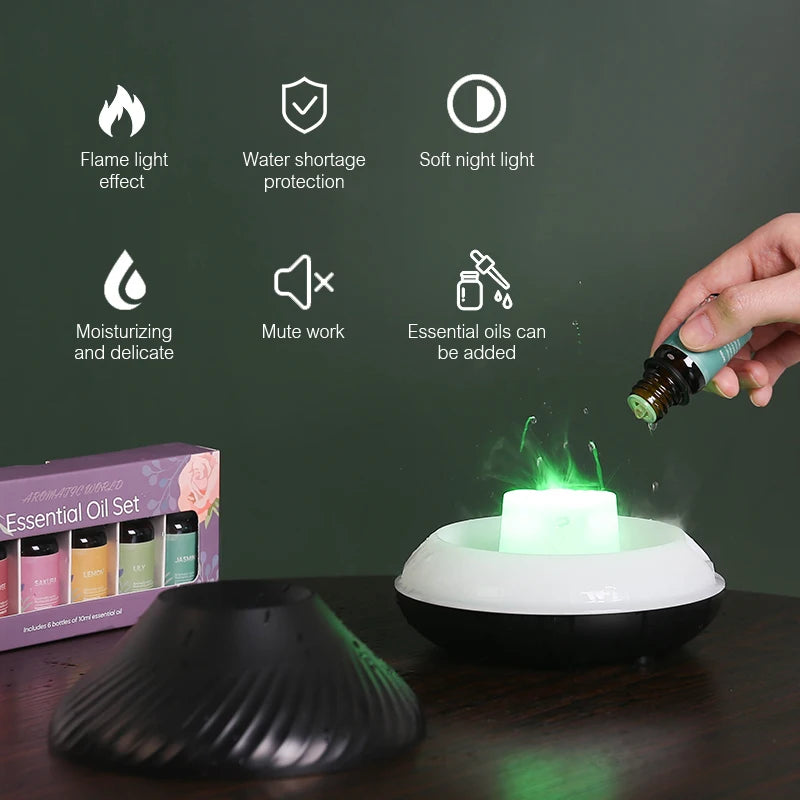 Volcanic Flame Aroma Diffuser - 130ml USB Essential Oil Humidifier with LED Night Light