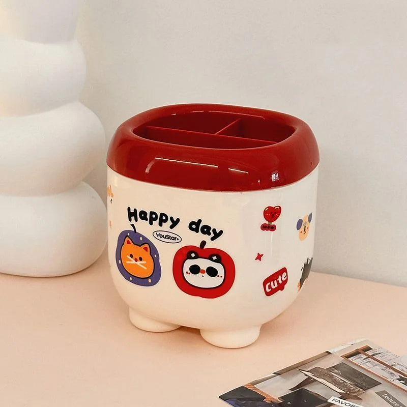 3 Compartments Dividing Grids Pen Holder Large Capacity Stylish Pencil Storage Box Multi-functional Tabletop Storage