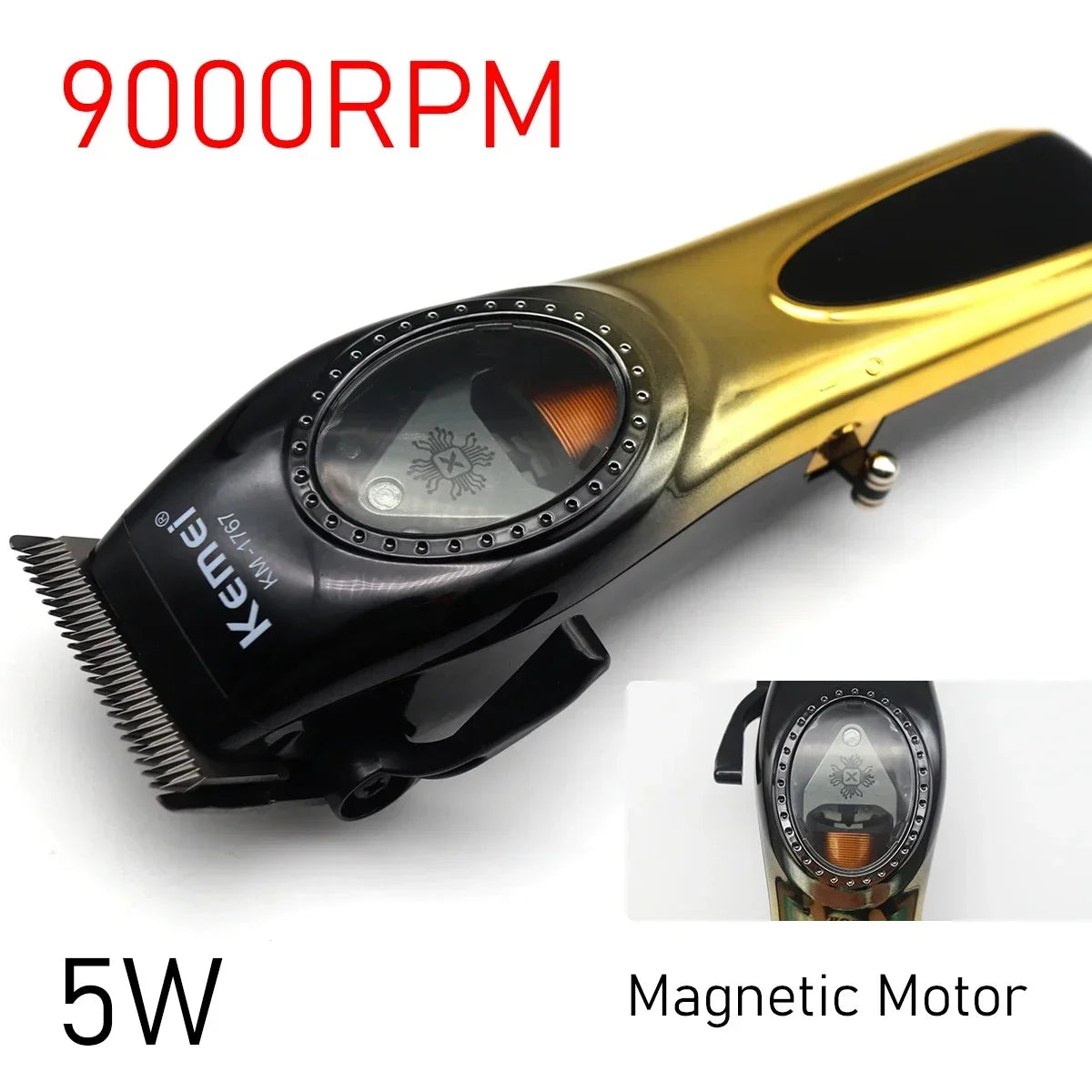 Kemei KM-1767 Magnetic Motor Professiona Men's Hair Clipper Ceramic DLC Blade Haircut Machine LCD Display Hair Trimmer 9000RPM