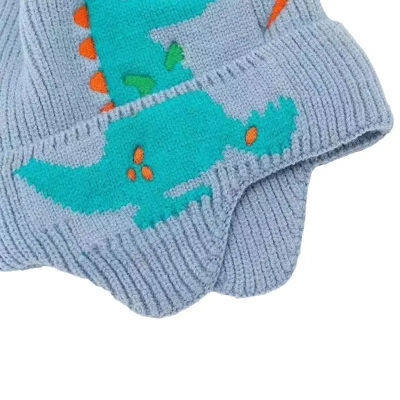 Winter Kid Warm Hat Windproof Thickened Knitted Ear Protection Hooded Hat Outdoor Coldproof Thermal Dinosaur Earmuffs Cap
