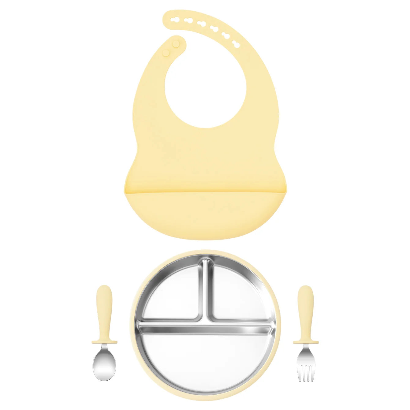 Premium 4-Piece Baby Feeding Set - Stainless Steel & Silicone Tableware