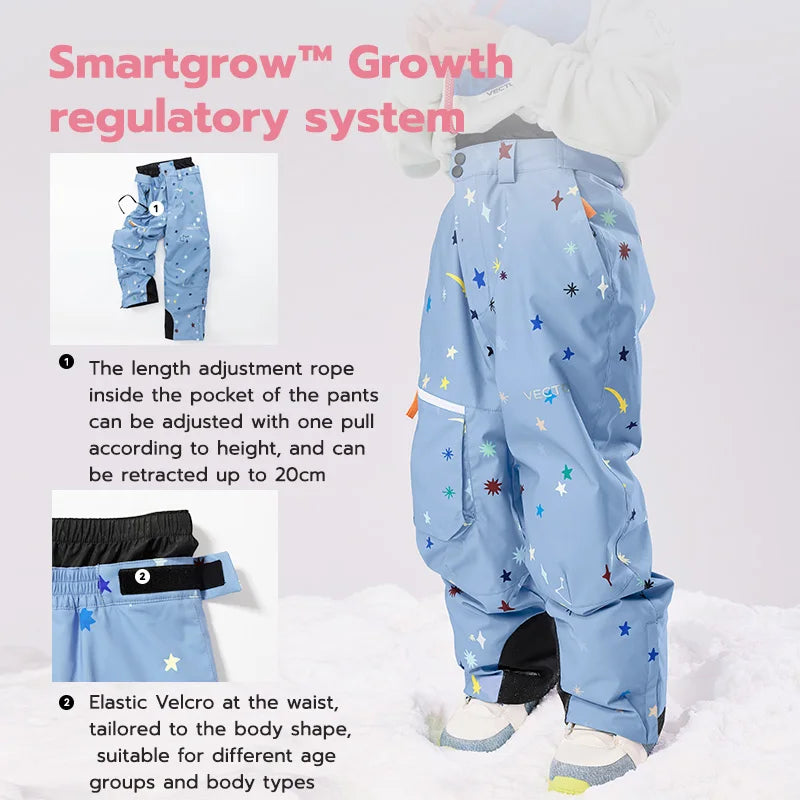 VECTOR Boys Girls Children's Skiing with Fleece Jacket Ski Pants Waterproof Splash Proof Breathable Double Board Skiing