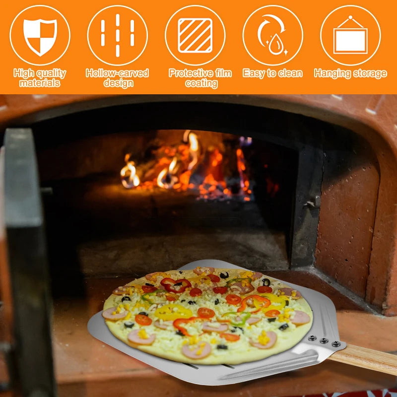 6.5/10inch Pizza Shovel Metal Non-Stick Pizza Peel with Wood Handle Cake Lifter Transfer Tray for Homemade Baking Pizza Bread