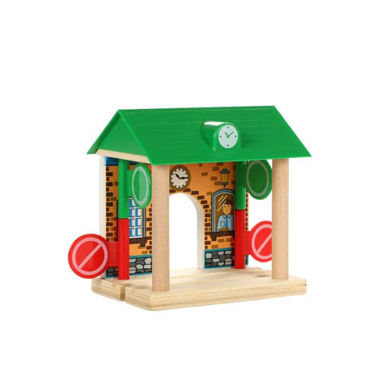Toddlers Toys Wooden Train Railway Track Accessories Barricade, Platform Track Scene Puzzle Toys For Boys & Girls