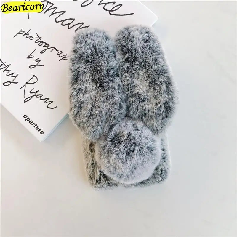 Premium 3D Furry Plush iPhone Case - Soft Rabbit Bunny Fur Cover