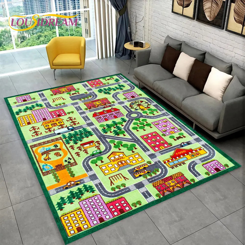 Child Playmat Highway City Traffic Playroom Area Rug Large,Carpet Rug for Living Room Bedroom Decor,Kids Play Non-slip Floor Mat