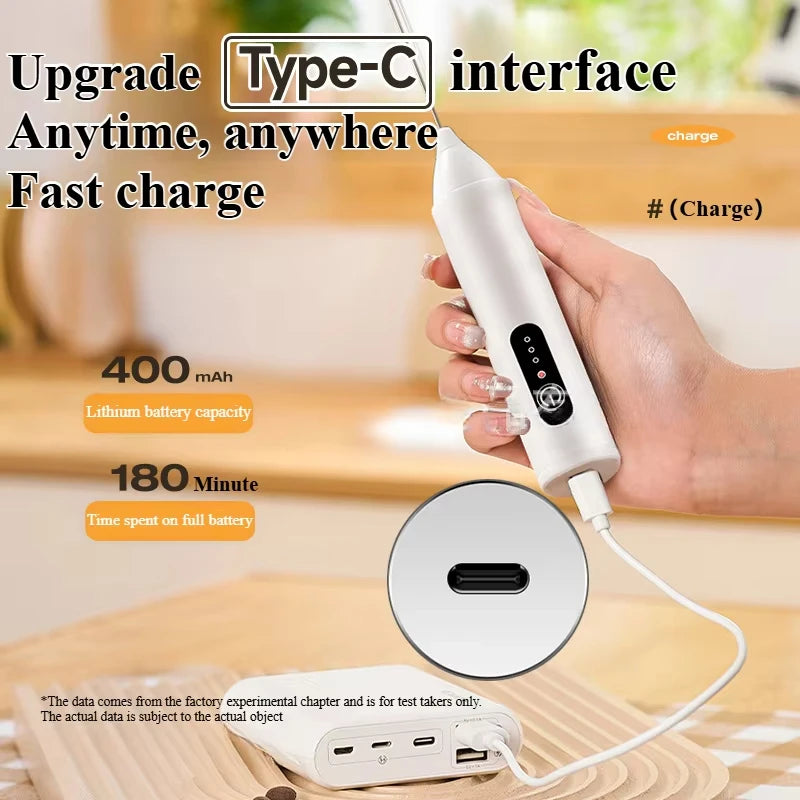3-Speed Rechargeable Electric Hand Mixer - Dual Power Handheld Milk Frother & Egg Beater