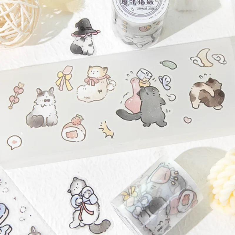 Mr. Paper Lucky Cat PET Tape 200cm - Glitter Sand Material, Cute Pet Theme Journal Decor, DIY Scrapbooking Diary Album Calendar