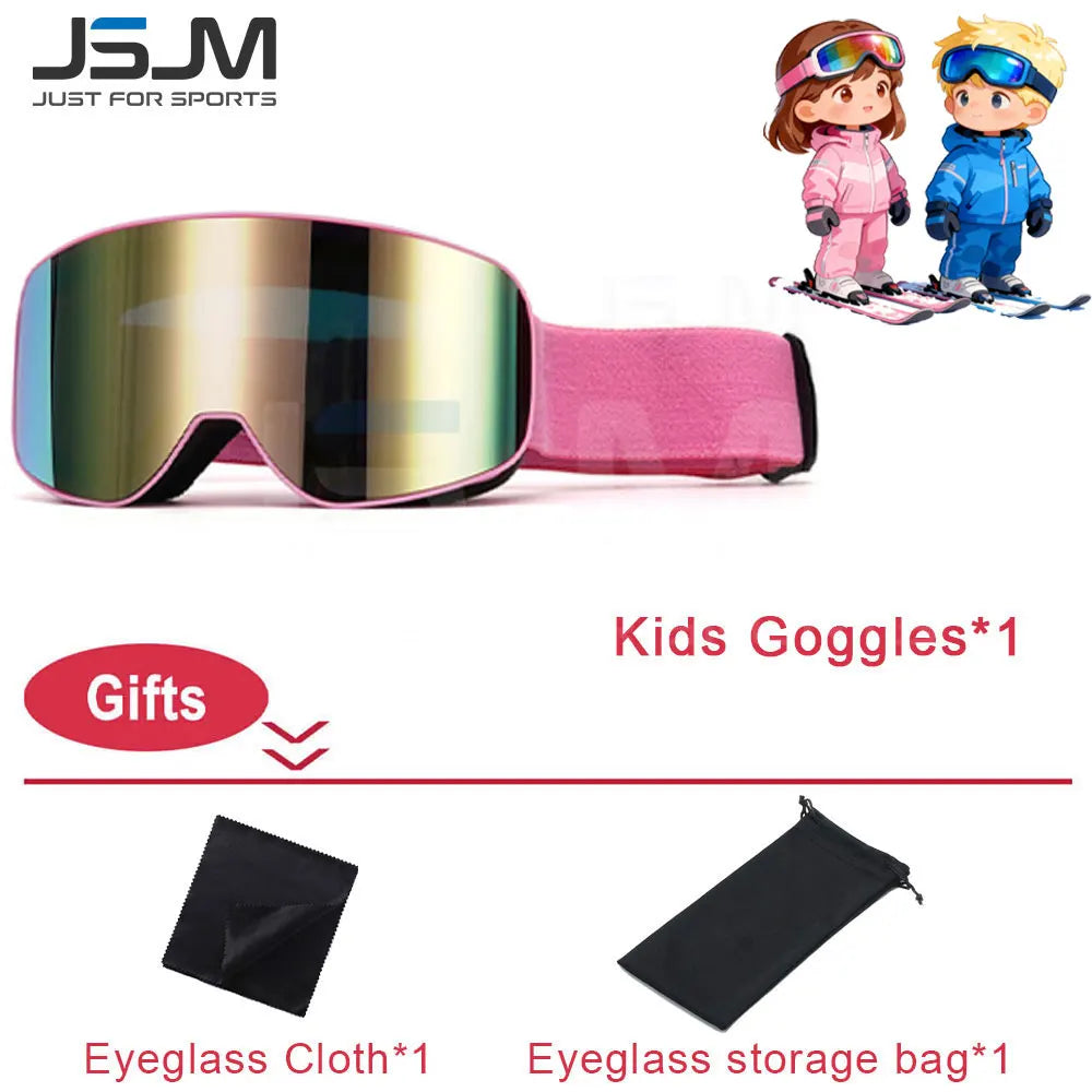 JSJM New Adults +Kids Professional Anti-Fog Ski Goggles Snowboard Goggles UV400 Double Layers Skiing Glasses XMAS New Year Gifts