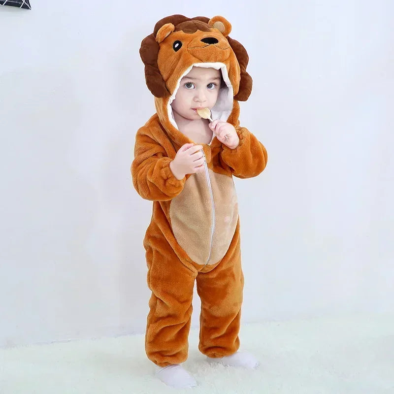 Premium Animal Kigurumi Baby Romper - Winter Flannel Costume Jumpsuit