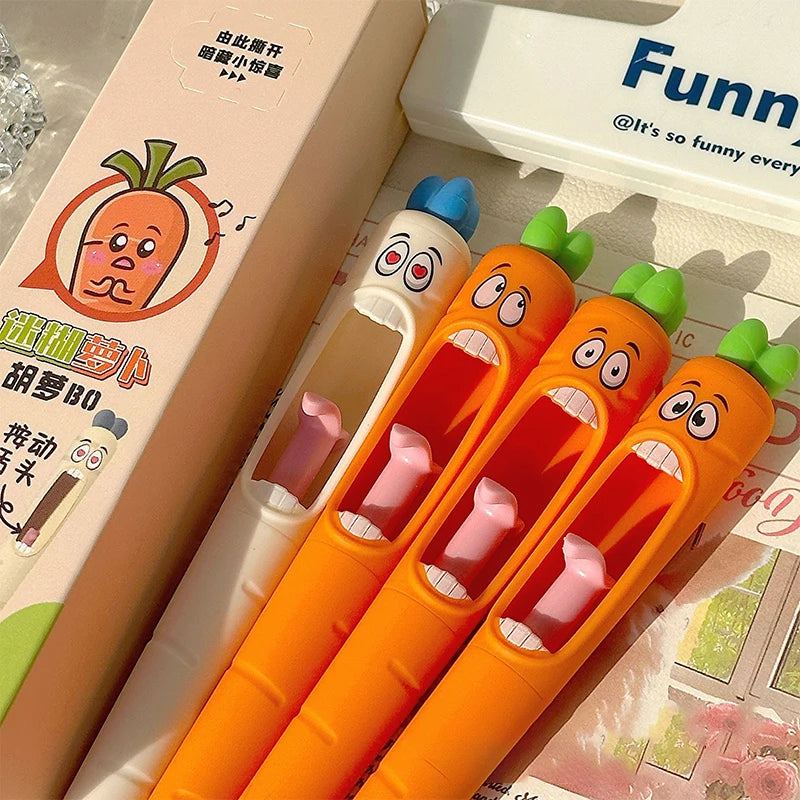 1/4pcs Funny Chick Carrot Press Type Black Quick Dry Gel Pen Creative Stress Relief Writing Tool for Study Office School