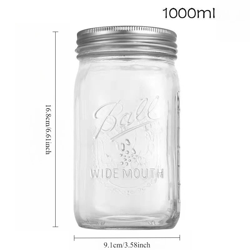 Mason Jars with Lids, Wide Mouth Glass Jars for Canning, Centerpieces, Pickling, Storage, Food Meal Prep, Salad, Jam