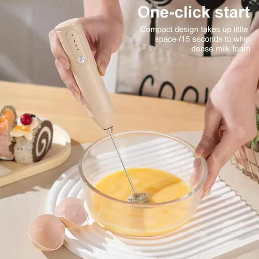 3-Speed Rechargeable Electric Hand Mixer - Dual Power Handheld Milk Frother & Egg Beater