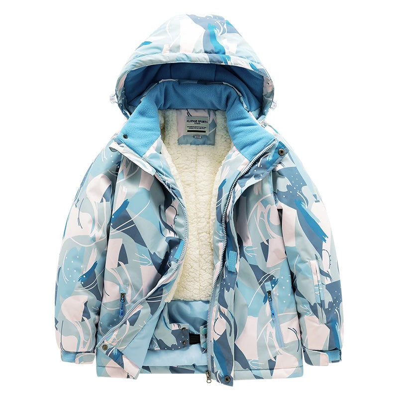 Children's skiing suit for boys and girls, thick, warm, waterproof, windproof outdoor skiing clothes and pants, all equipped