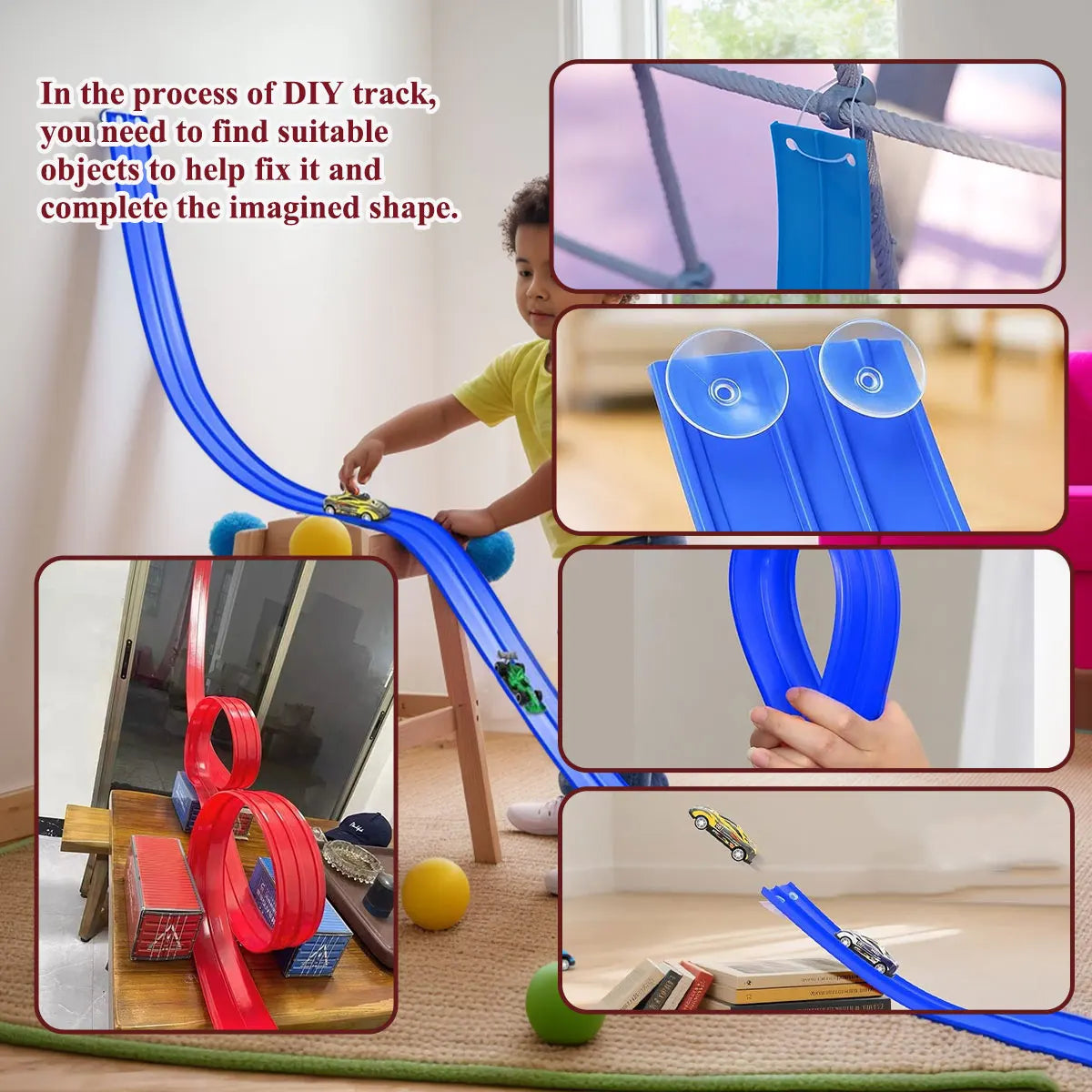 Flexible Race Track Children Toys DIY Double-track Racing Car Ramp Compatible 1/64th Cars Portable Rolls Up Boy Christmas Gift