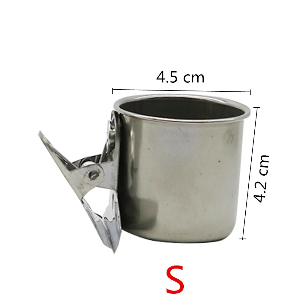 Pet Stainless Steel Bird Feeder Double Cup/Single Cup With Clip Parrot Feeder Round Birdhouse Food Drinking Water Feeding Bowl