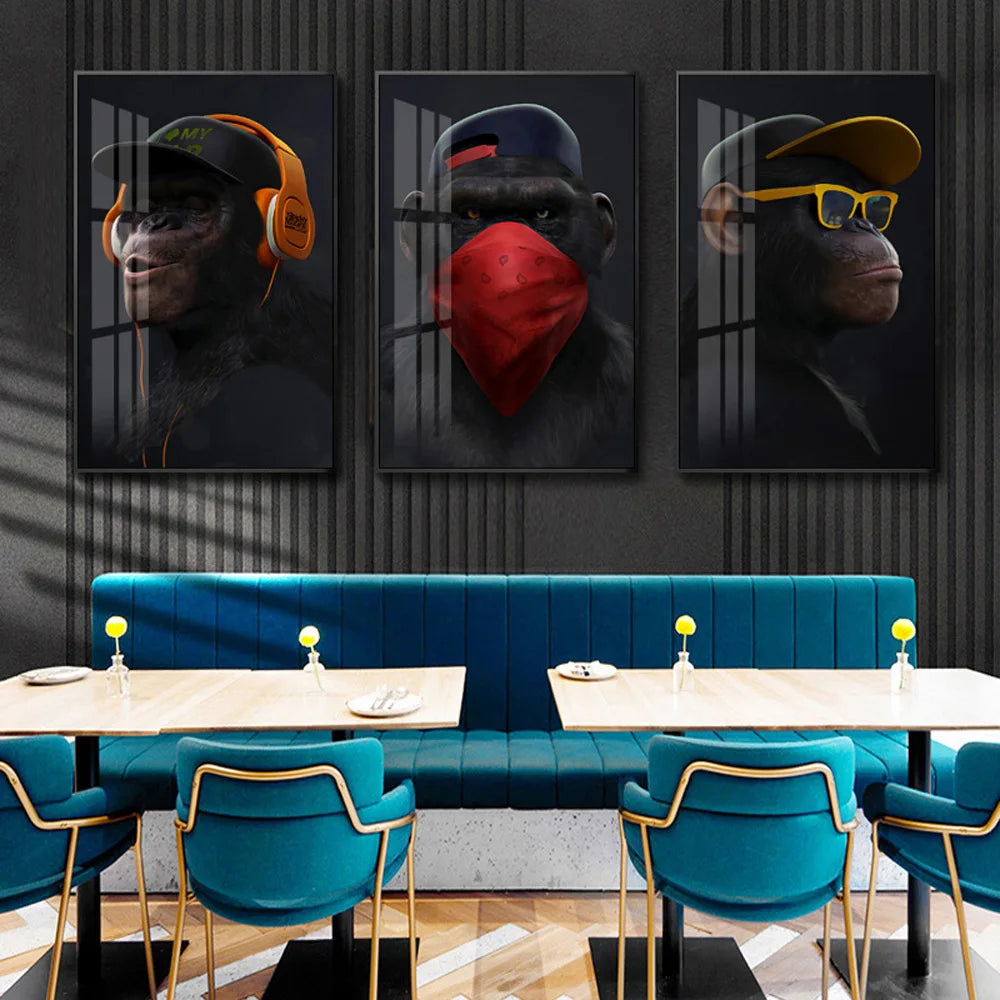 Earphone Glasses Gorilla Monkey Funny Poster Red Mask Art Print Modern Canvas Painting Fashion Wall Picture Living Room Decorati