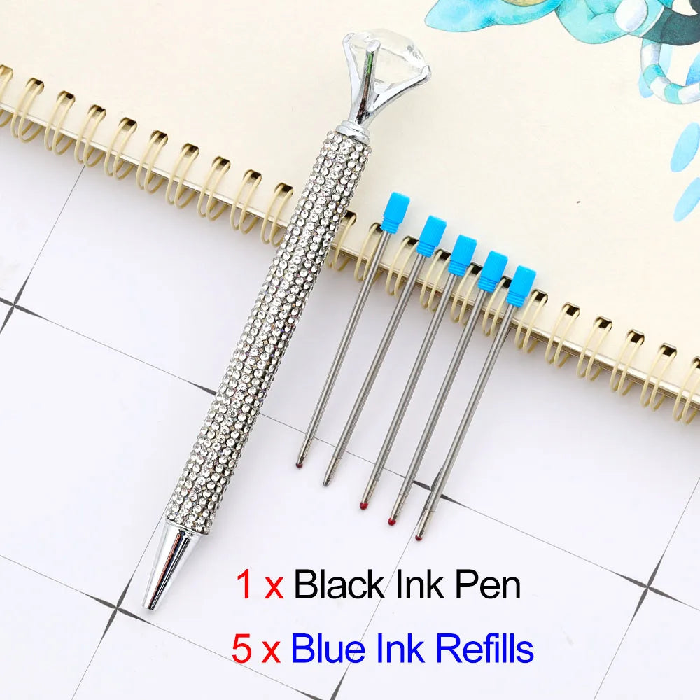 Lytwtw's Luxury Gold Ballpoint Pen Big Diamond Wedding Rose,Metal Stationery School Supplies  1 PCS Pen +5 PCS Refills