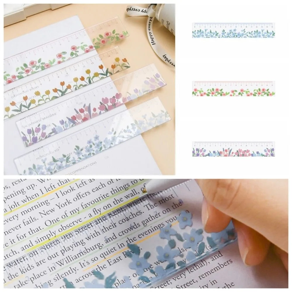 15cm Transparent Acrylic Ruler - Multifunction Drawing Tool with Tulip Design
